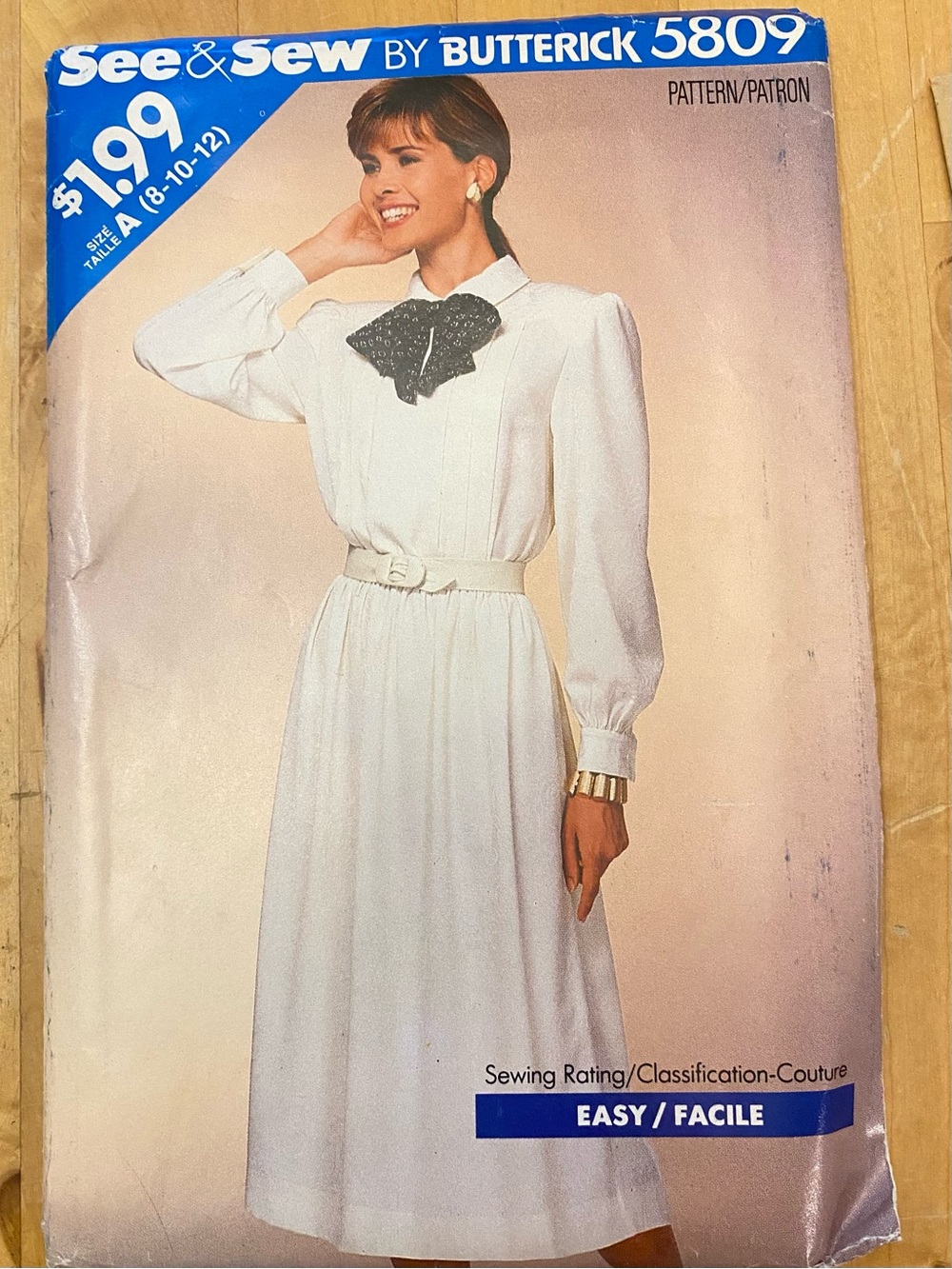 Vintage 1987 Butterick See & Sew 5809 Sz 8-12 Long Sleeve Dress sewing Pattern
